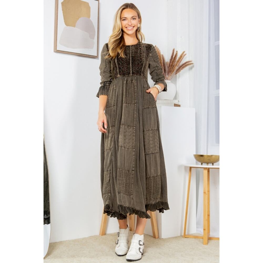 Young Threads Gravel Size XL Melodic Enchantment: Stone-Washed Maxi Dress